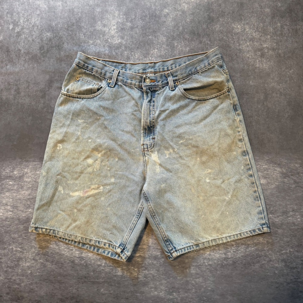 VTG Members Mark Mens Denim Shorts Light Wash Blue Cotton Workwear Distressed 36